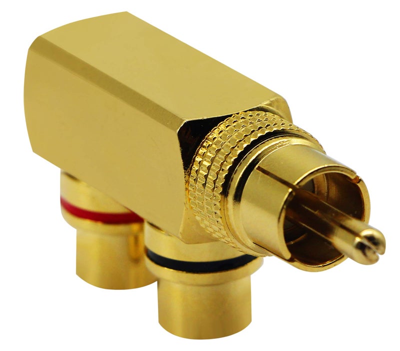 zdyCGTime RCA Splitter Adapter,90 Degree Right Angle RCA Male to 2 RCA Female Plug Audio Video Splitter Adapters Gold-Plated Metal Connector M/F(2 Pack) - Image 4